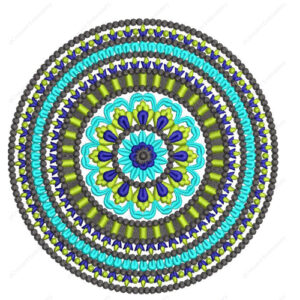 Vibrant Circular Mandala Cushion Embroidery Design with Layered Textured Rings