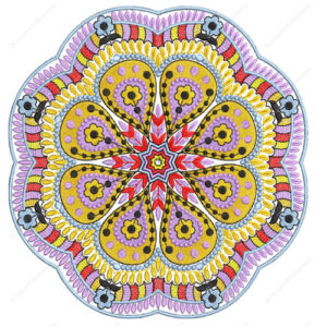 Colorful Floral Mandala Cushion Embroidery Design with Layered Petal Detailing
