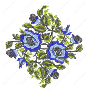 Elegant Blue Rose Cushion Embroidery Design with Floral Vine Arrangement
