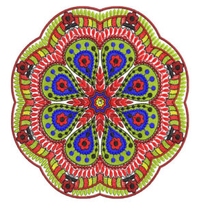 Vibrant Floral Mandala Cushion Embroidery Design with Layered Petal Symmetry