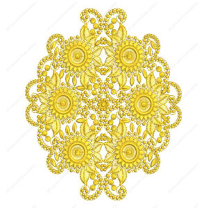 Luxurious Golden Floral Cushion Embroidery Design with Ornamental Circular Symmetry