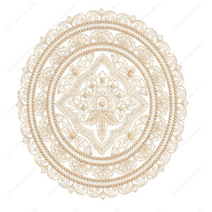 Elegant Beige Circular Lace Cushion Embroidery Design with Intricate Mandala Detailing