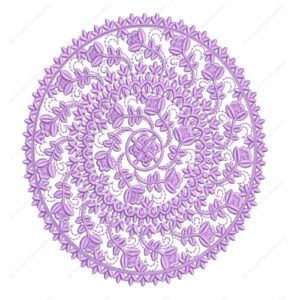 Elegant Lavender Floral Circular Cushion Embroidery Design with Lace-Inspired Detailing