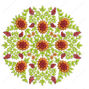 Vibrant Floral Cushion Embroidery Design with Symmetrical Botanical Arrangement