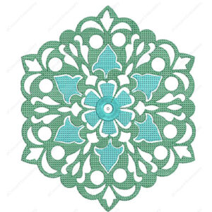 Elegant Green Floral Mandala Cushion Embroidery Design with Decorative Cutwork Style