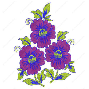 Vibrant Purple Floral Cushion Embroidery Design with Decorative Leaf Accents