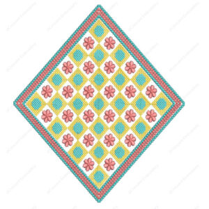 Geometric Floral Embroidery Design with Diamond Layout and Decorative Border Detailing