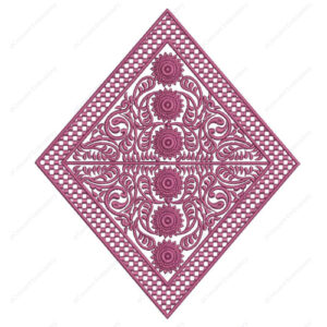 Decorative Diamond Embroidery Design with Floral Medallions and Ornamental Scrollwork