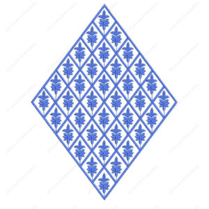 Geometric Diamond Embroidery Design with Repeated Floral Motifs in Blue Threadwork