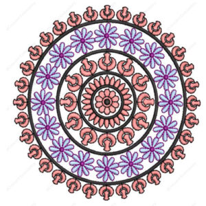 Decorative Circular Embroidery Design with Floral Rings and Ornamental Motif Detailing