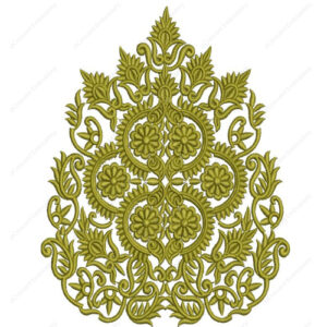 Ornate Green Floral Damask Cushion Embroidery Design with Intricate Scrollwork