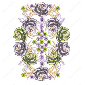 Elegant Floral Embroidery Design with Layered Blossoms and Symmetrical Ornamental Arrangement