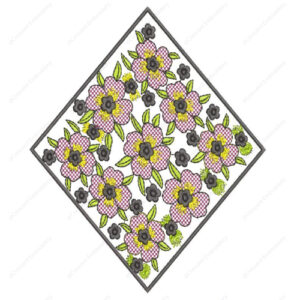 Floral Diamond Embroidery Design with Checkered Petals and Contrasting Blossom Details