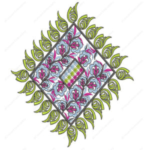 Floral Diamond Embroidery Design with Decorative Vine Work and Leafy Border Detailing