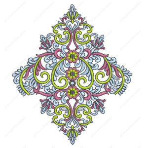 Elegant Symmetrical Embroidery Design with Ornamental Scrolls and Central Floral Detailing