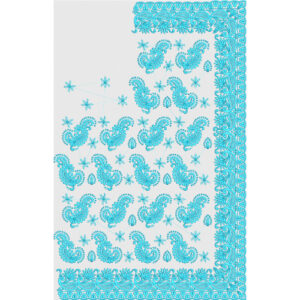 Elegant Aqua Paisley Saree Embroidery Design with Allover Pattern and Ornamental Border