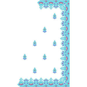 Multicolor Aqua Paisley Saree Embroidery Design with Ornamental Border and Buti Layout