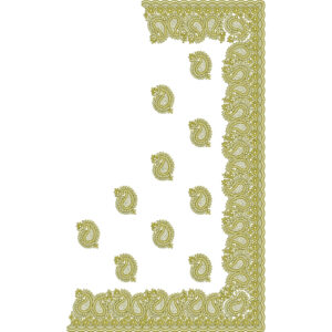 Elegant Olive Paisley Saree Embroidery Design with Ornamental Border and Buti Layout