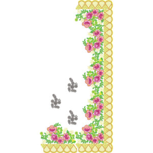 Multicolor Floral Saree Embroidery Design with Rose Vine Border and Minimal Buti Layout