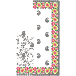 Multicolor Rose Border Saree Embroidery Design with Paisley Buti and Floral Accent Motif