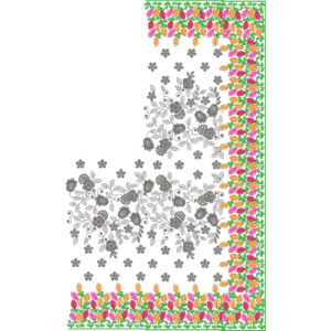 Multicolor Floral Saree Embroidery Design with Dense Rose Border and Intricate Grey Floral Body