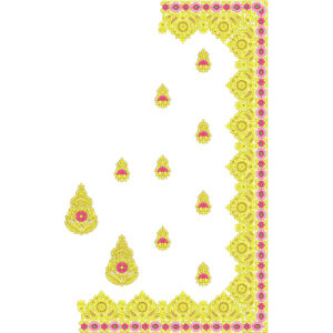 Bright Yellow Floral Saree Embroidery Design with Pink Accents and Ornamental Border