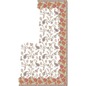 Traditional Saree Corner Embroidery Design with Paisley Vine Layout and Floral Border Detailing