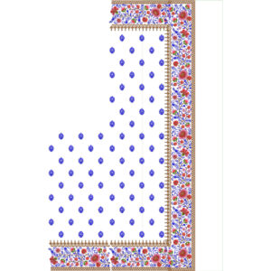 Classic Saree Corner Embroidery Design with Multicolor Floral Border and Blue Buti Pattern