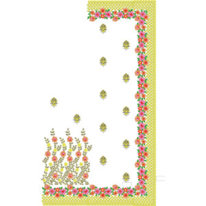 Elegant Saree Corner Embroidery Design with Floral Border, Buti Motifs, and Decorative Pallu Arrangement
