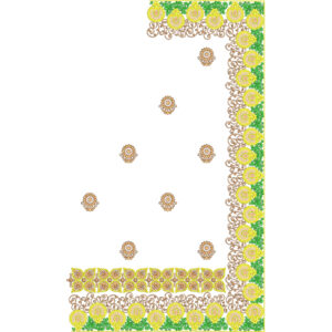 Traditional Saree Corner Embroidery Design with Ornate Floral Border and Circular Buti Motifs