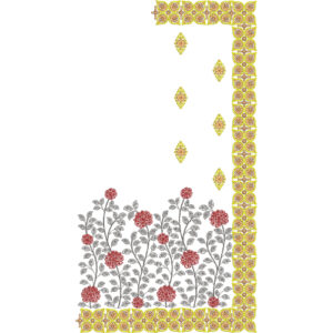 Elegant Saree Corner Embroidery Design with Geometric Floral Border and Lower Floral Vine Composition