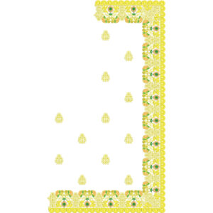 Elegant Saree Corner Embroidery Design with Ornamental Floral Border and Buti Motif Layout in Yellow
