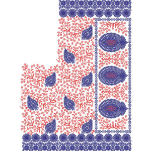 Dual Tone Paisley Vine Saree Embroidery Design with Ornamental Panel Border and Floral Detailing