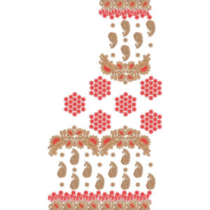 Floral and Paisley Saree Embroidery Design with Red Buti Clusters and Ornamental Borders