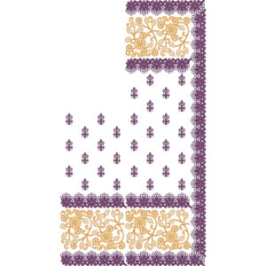 Dual-Tone Floral Saree Embroidery Design with Purple Buti Pattern and Ornamental Vine Borders