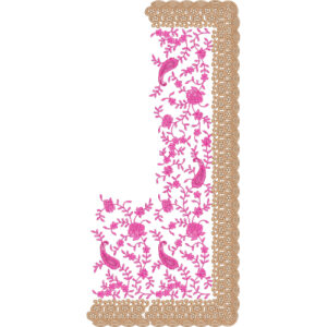 Floral Vine Saree Embroidery Design with Pink Botanical Pattern and Ornamental Golden Border