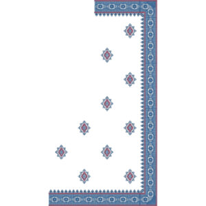 Classic Geometric Saree Embroidery Design with Blue Border and Diamond Buti Motifs