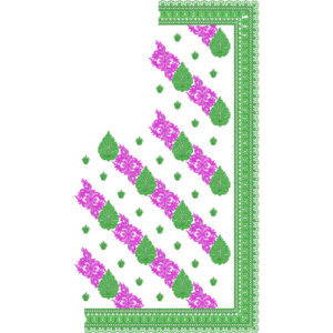 Diagonal Floral Saree Embroidery Design with Green Leaf Motifs and Pink Floral Bands