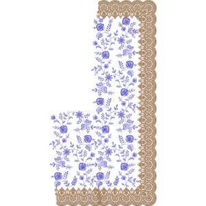 Elegant Blue Floral Vine Saree Embroidery Design with Ornate Golden Border