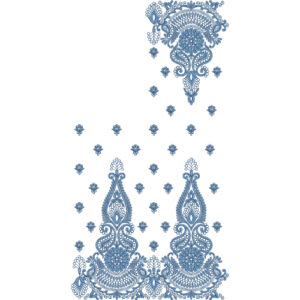 Intricate Blue Paisley Saree Embroidery Design with Ornamental Buti Layout