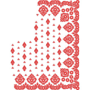 Bold Red Floral Saree Embroidery Design with Ornamental Border and Diamond Buti Pattern