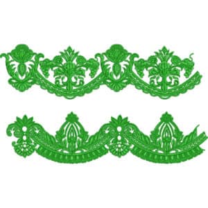 Elegant Green Ornamental Lace Embroidery Border Set with Scrollwork and Floral Motifs