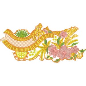 Artistic Multicolor Floral Lace Embroidery Design with Decorative Net and Ornamental Elements