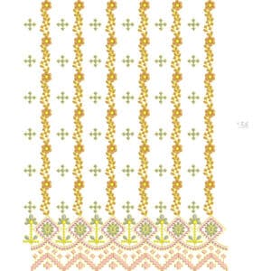 Elegant Floral Lace Embroidery Design with Vertical Vine Pattern and Decorative Border
