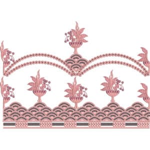 Elegant Monotone Floral Lace Embroidery Border Design with Layered Scallops and Beaded Detailing
