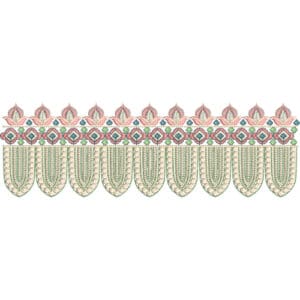 Elegant Multicolor Lace Embroidery Border Design with Geometric Band and Hanging Scalloped Details