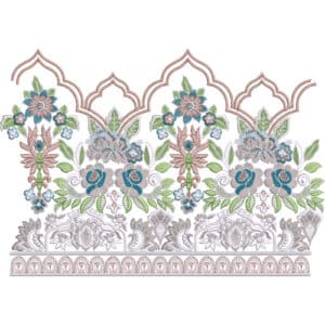Elegant Floral Lace Embroidery Border Design with Ornamental Arches and Detailed Base