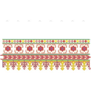 Vibrant Geometric Lace Embroidery Border Design with Ornamental Bands and Hanging Details