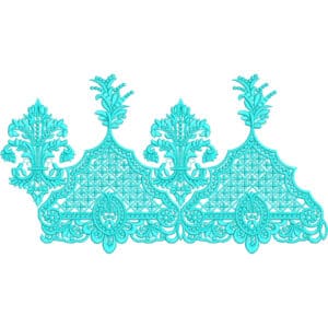 Elegant Turquoise Lace Embroidery Design with Ornamental Floral Motifs and Lattice Base