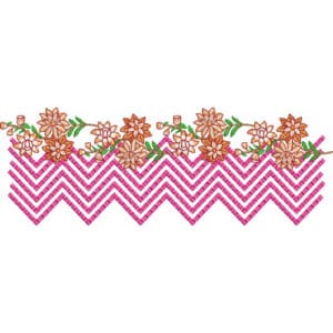 Modern Floral Lace Embroidery Border Design with Chevron Base and Decorative Blossoms